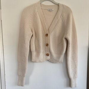 Z Supply Cream Ribbed V-Neck Buttoned Cardigan